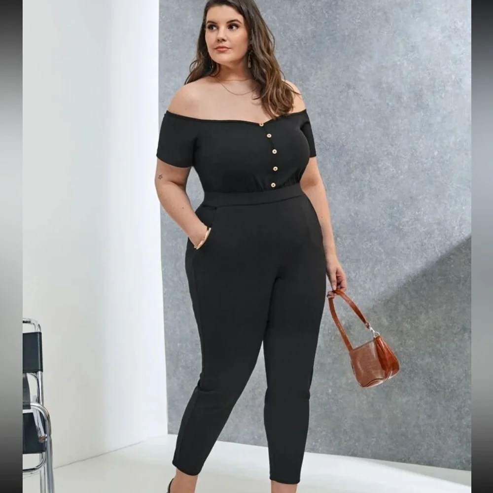 Black off shoulder jumpsuit